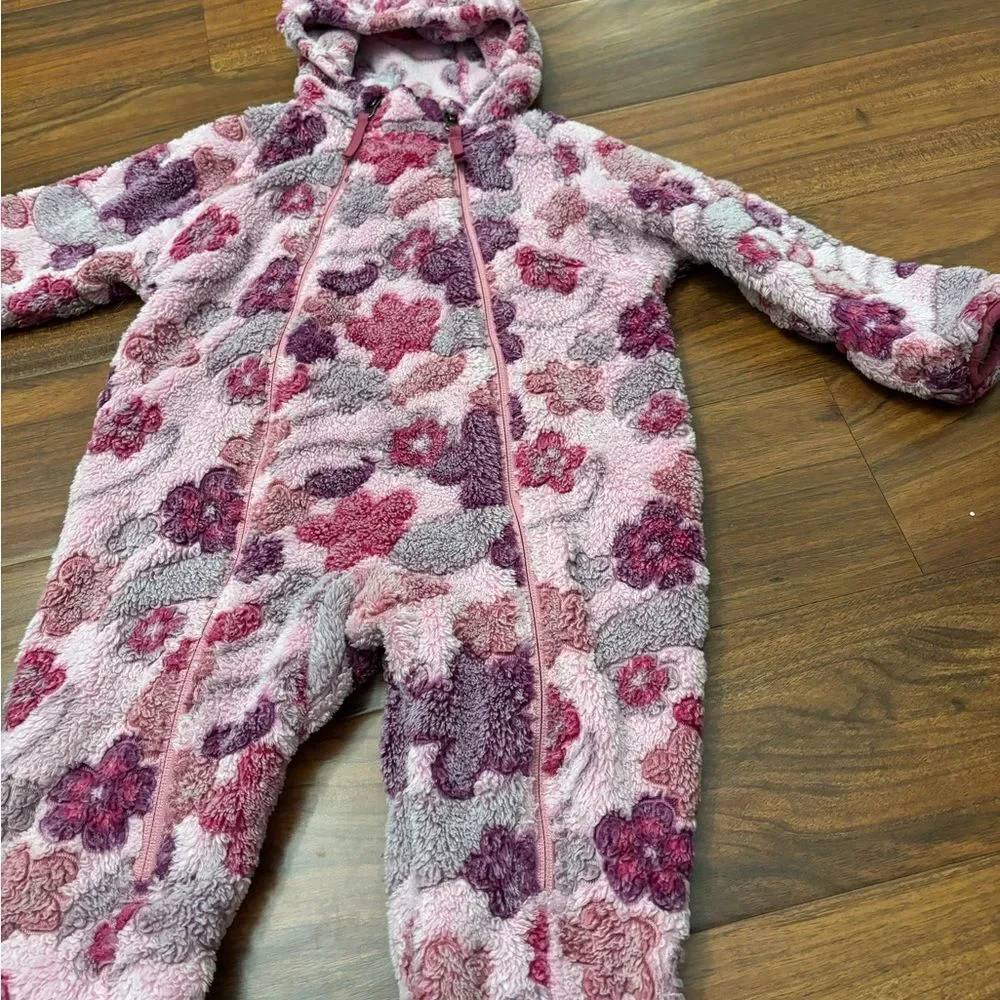 REI fleece purple/pink floral hooded snowsuit